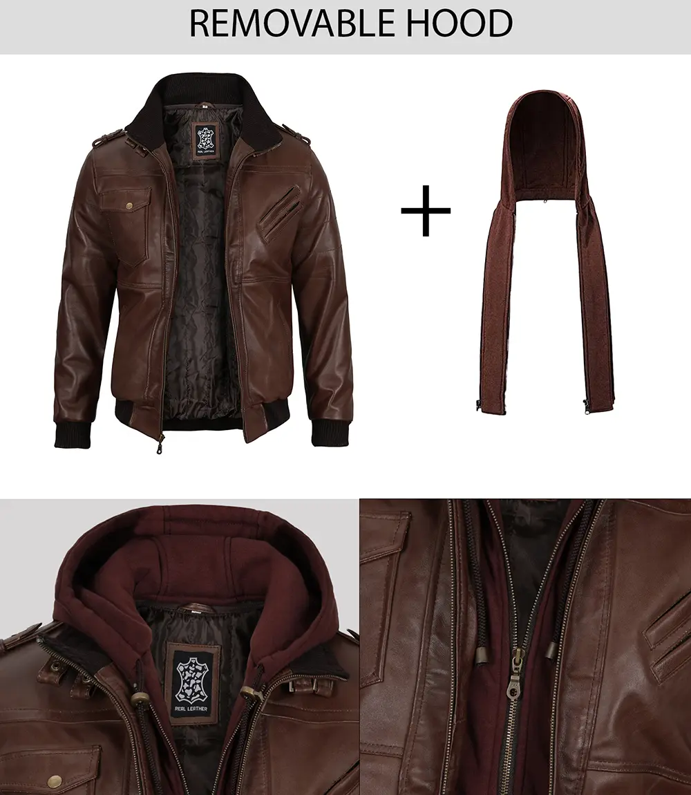 detailed hooded leather jacket features