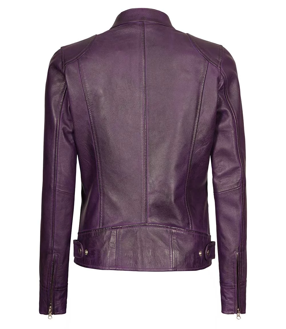 purple leather jacket for women