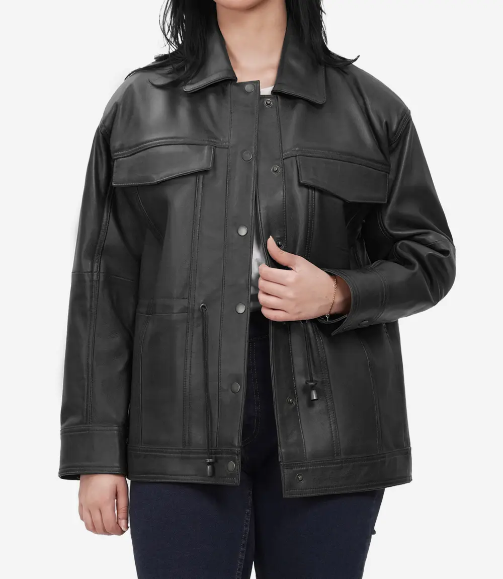 oversized womens trucker leather jacket
