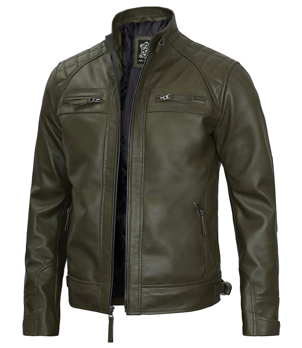dark green leather jacket