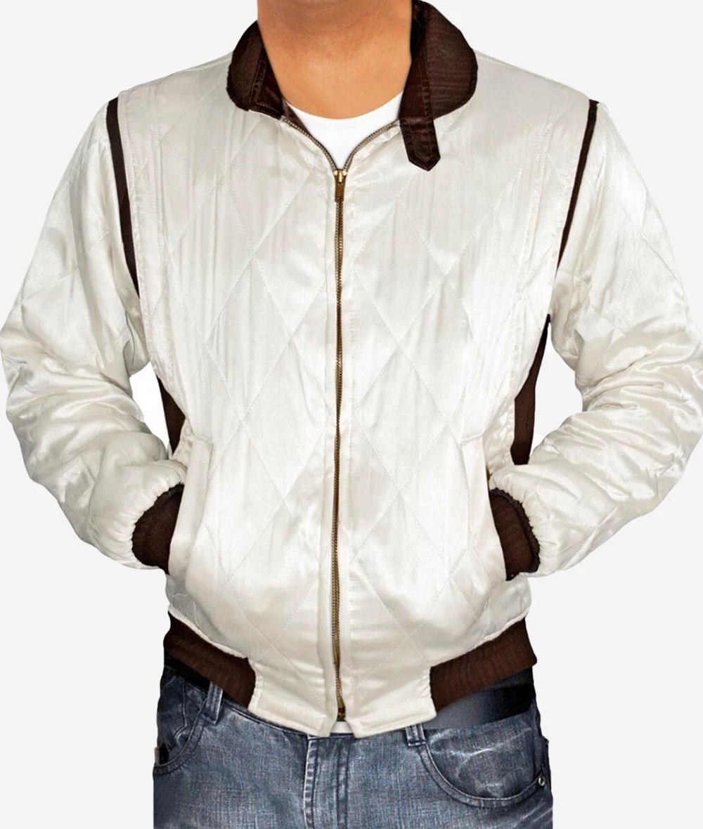 White Satin Bomber Jacket For Men