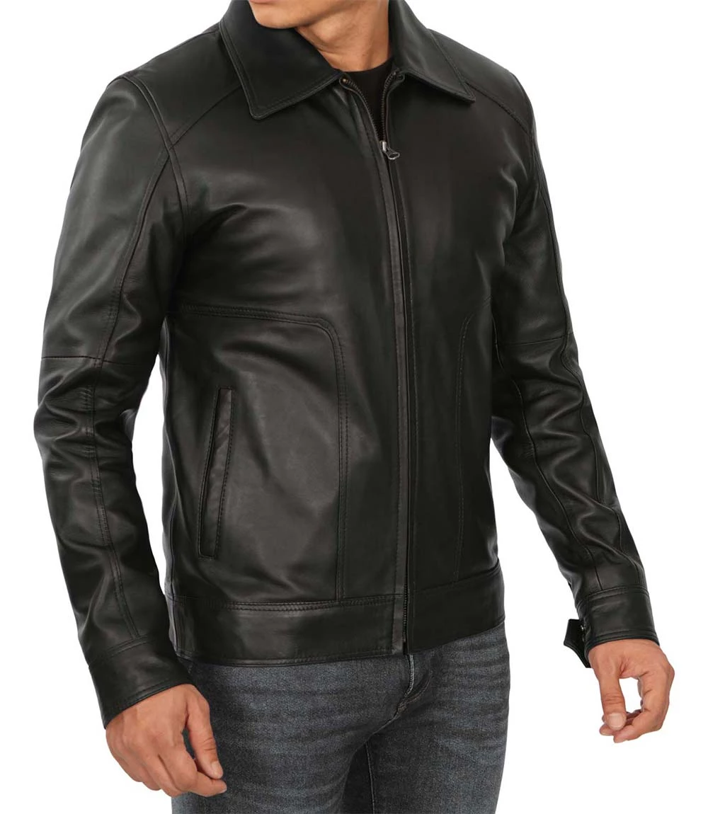 Vintage Black Leather Jacket Mens
