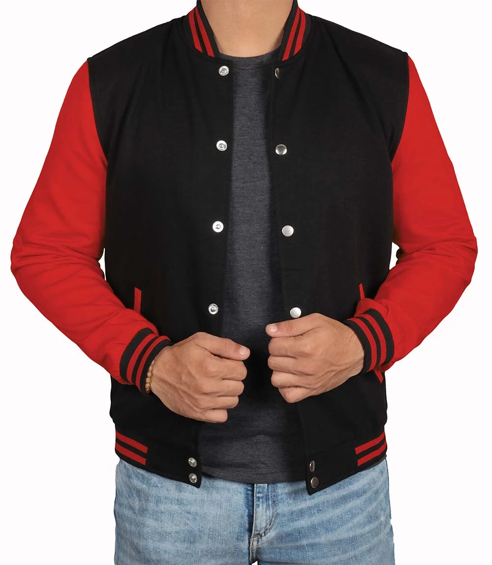 Mens Baseball Style Red and Black Letterman Jacket