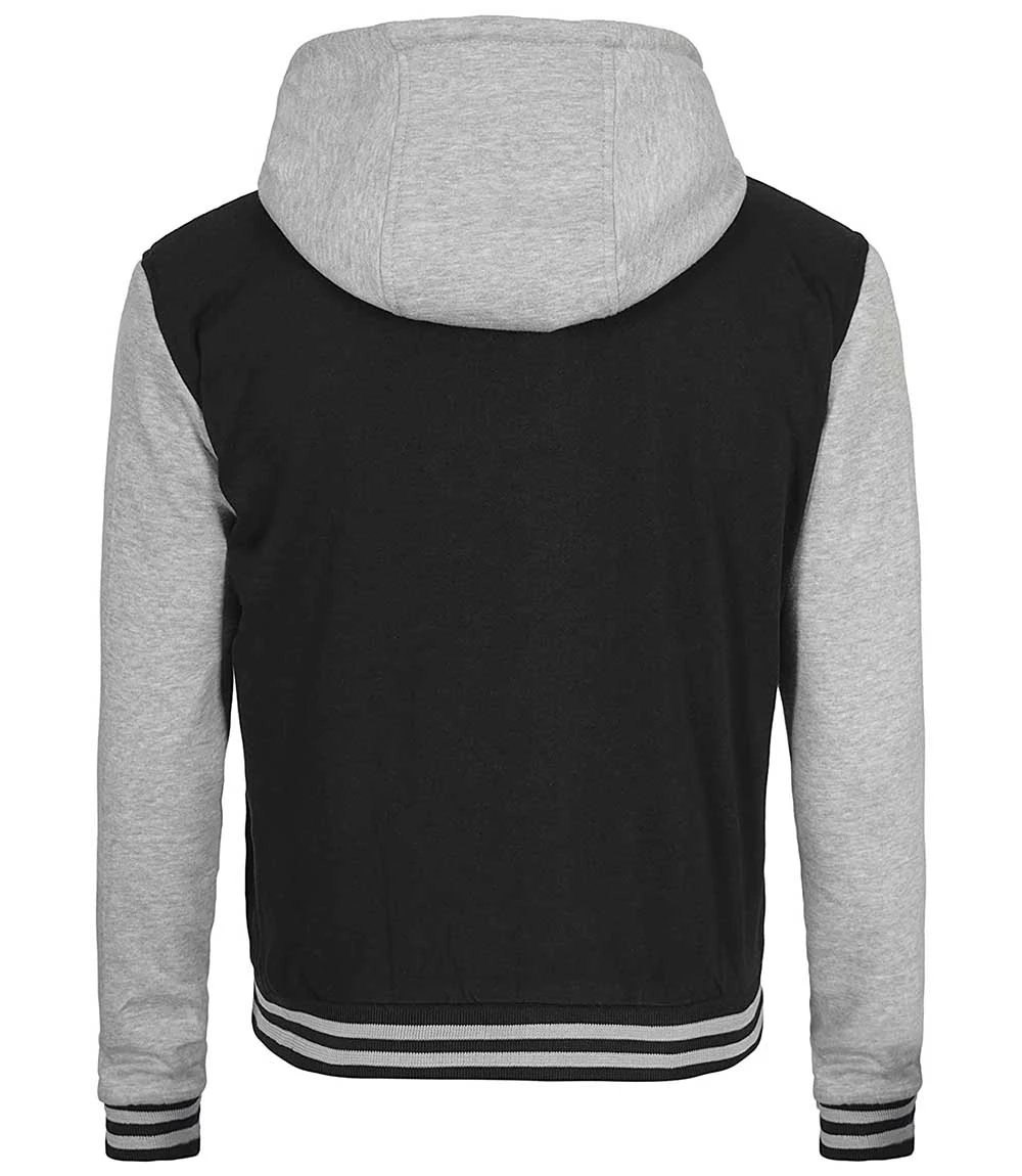 Mens Baseball Hooded Black and Grey Varsity Jacket