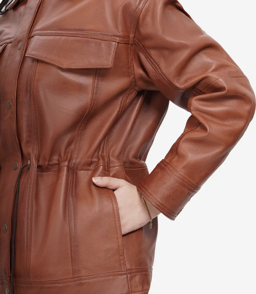 womens brown leather jacket in brown