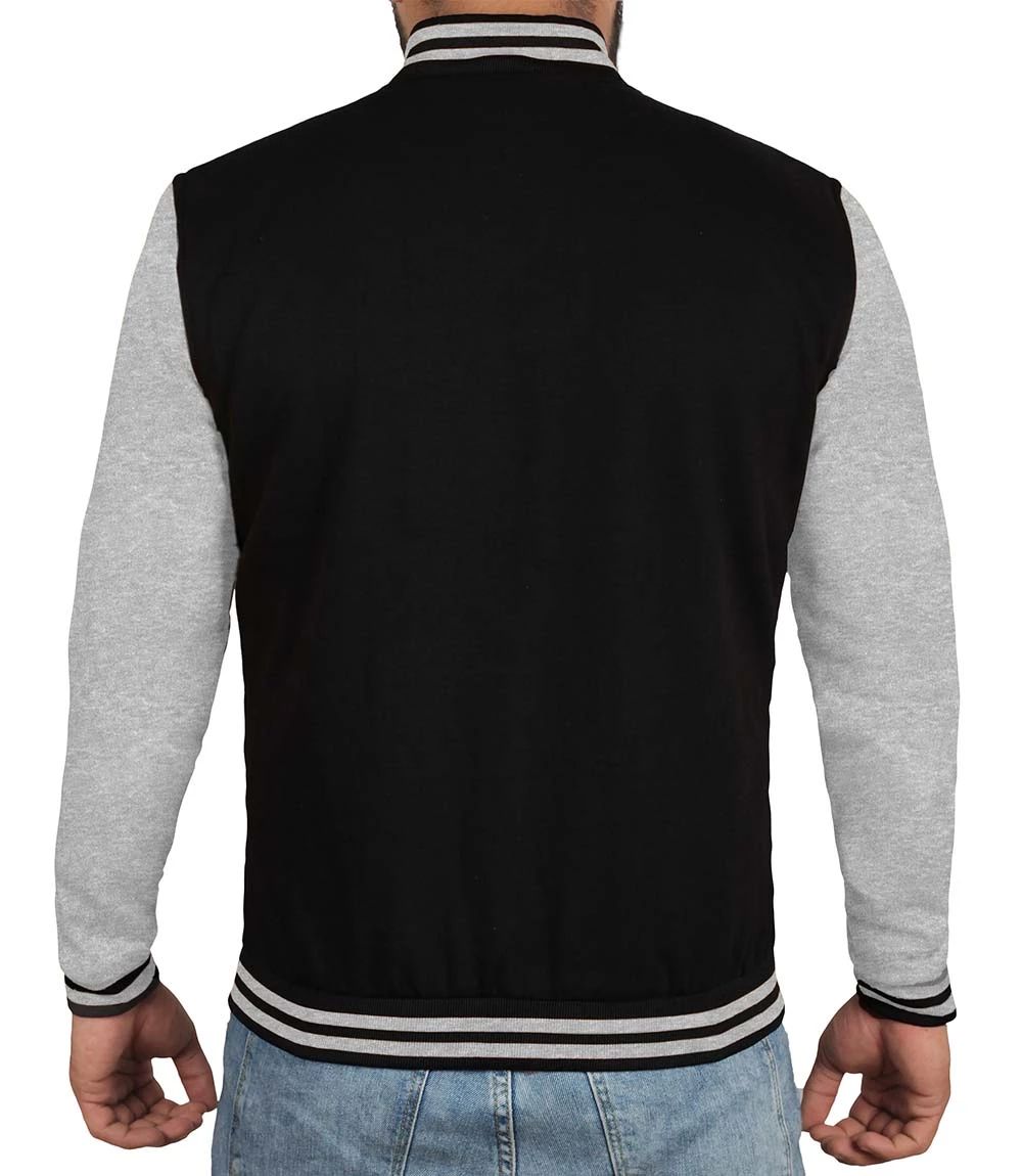 grey and black letterman jacket for men