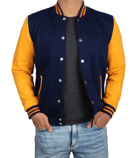 Navy Blue and Yellow Baseball Style Jacket