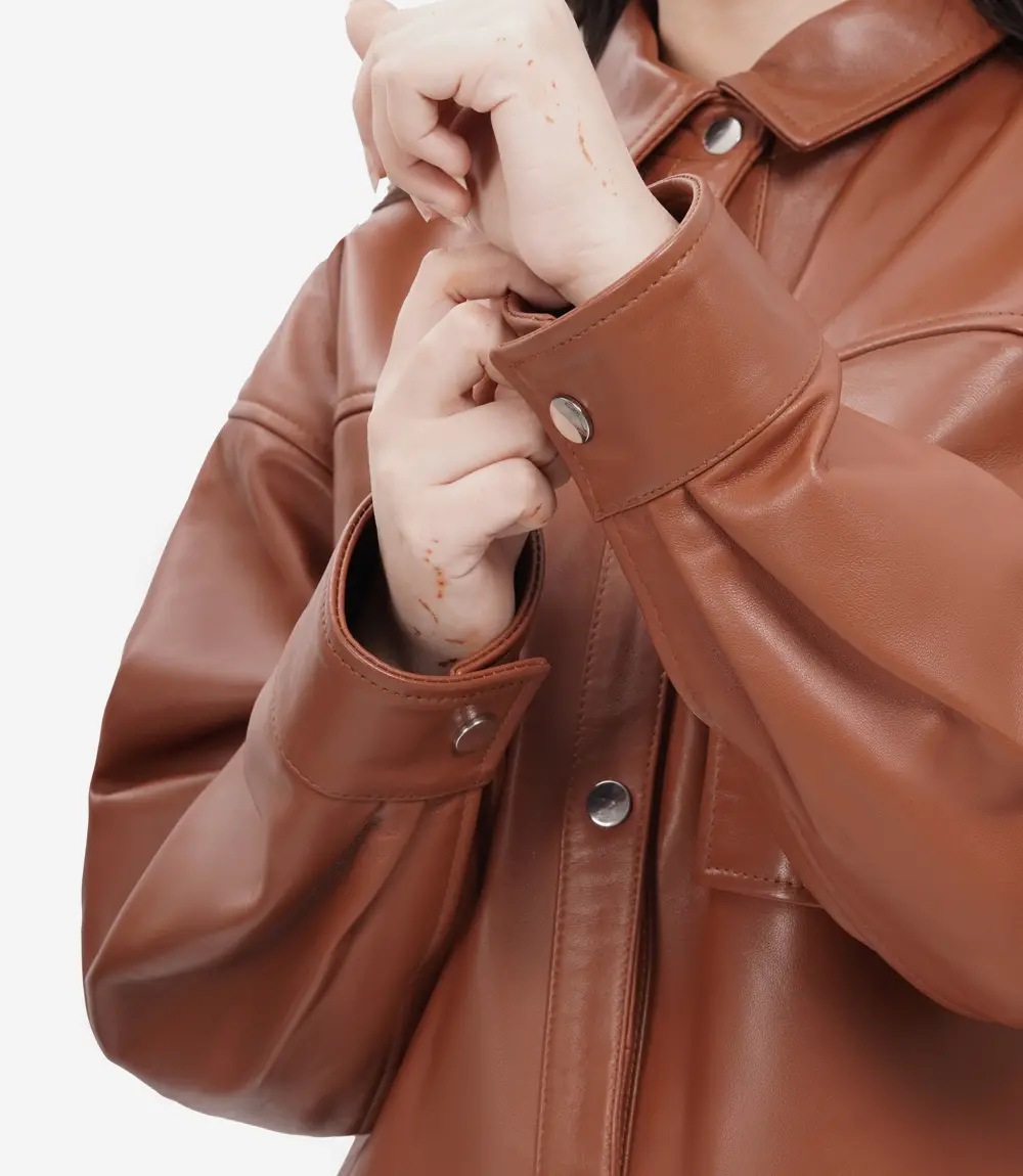 womens leather jacket coganc brown