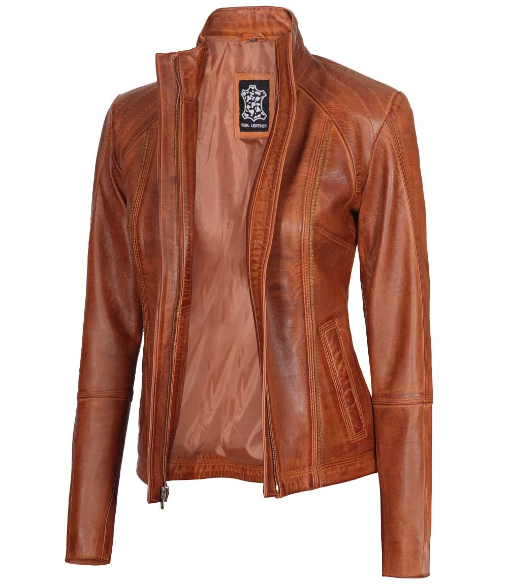 Women Cognac Leather Jacket