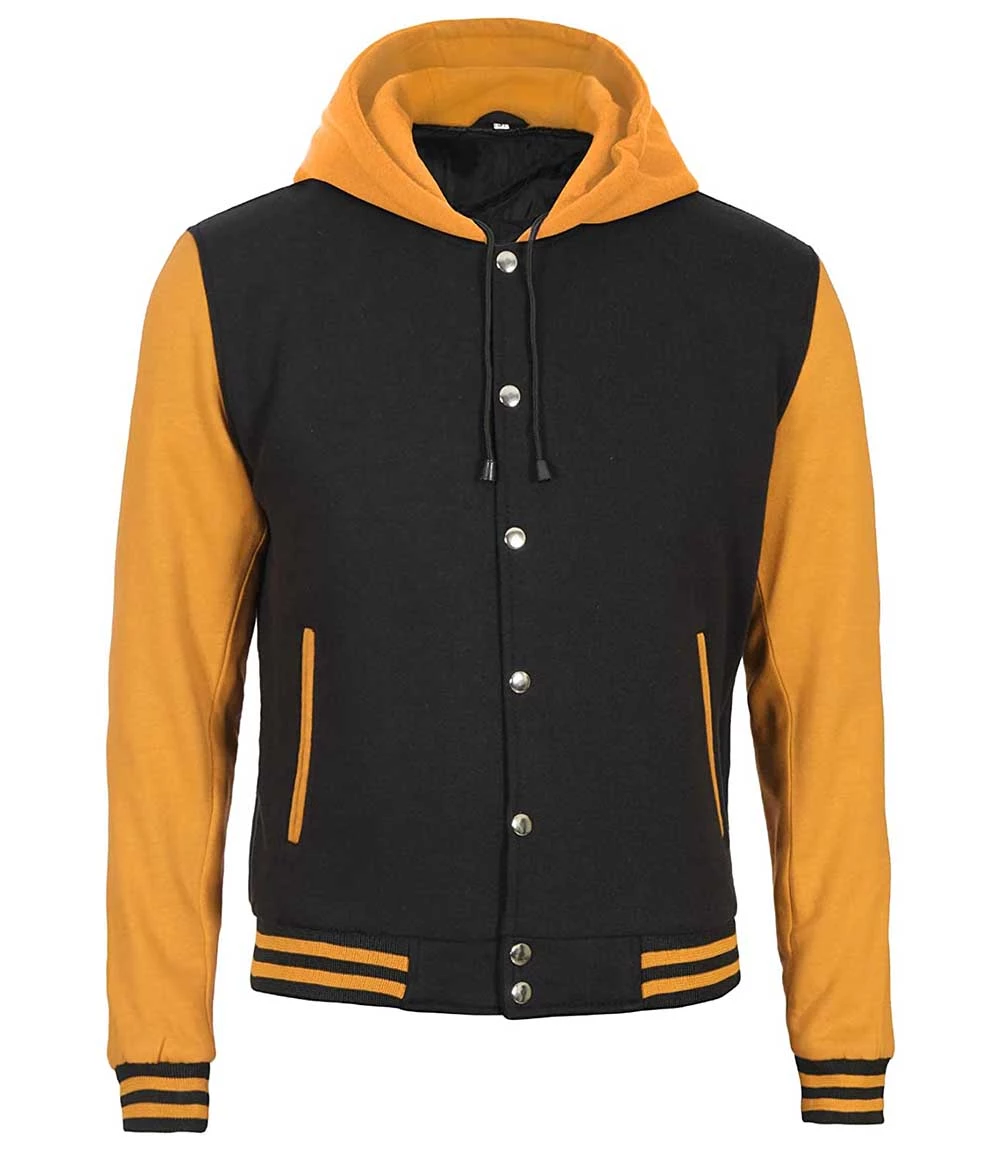 Mens Varsity Hooded Yellow and Black Varsity Jacket