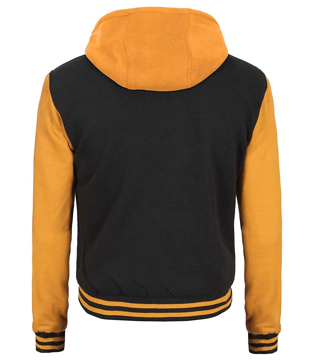 Mens Baseball Hooded Yellow and Black Varsity Jacket