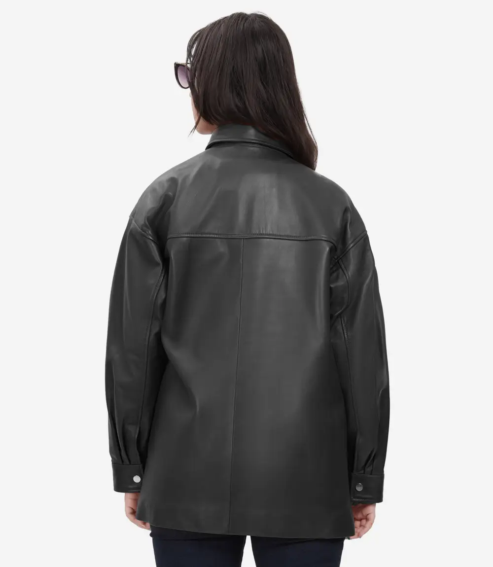 black oversized leather jacket