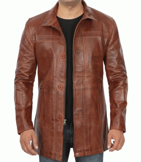 Men's Bristol Cognac Leather Car Coat