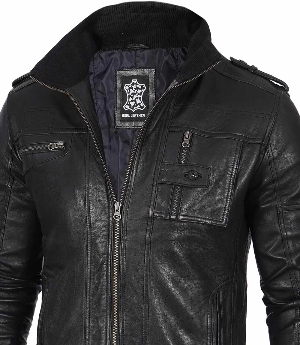 Tavares Wash Leather Jacket Black