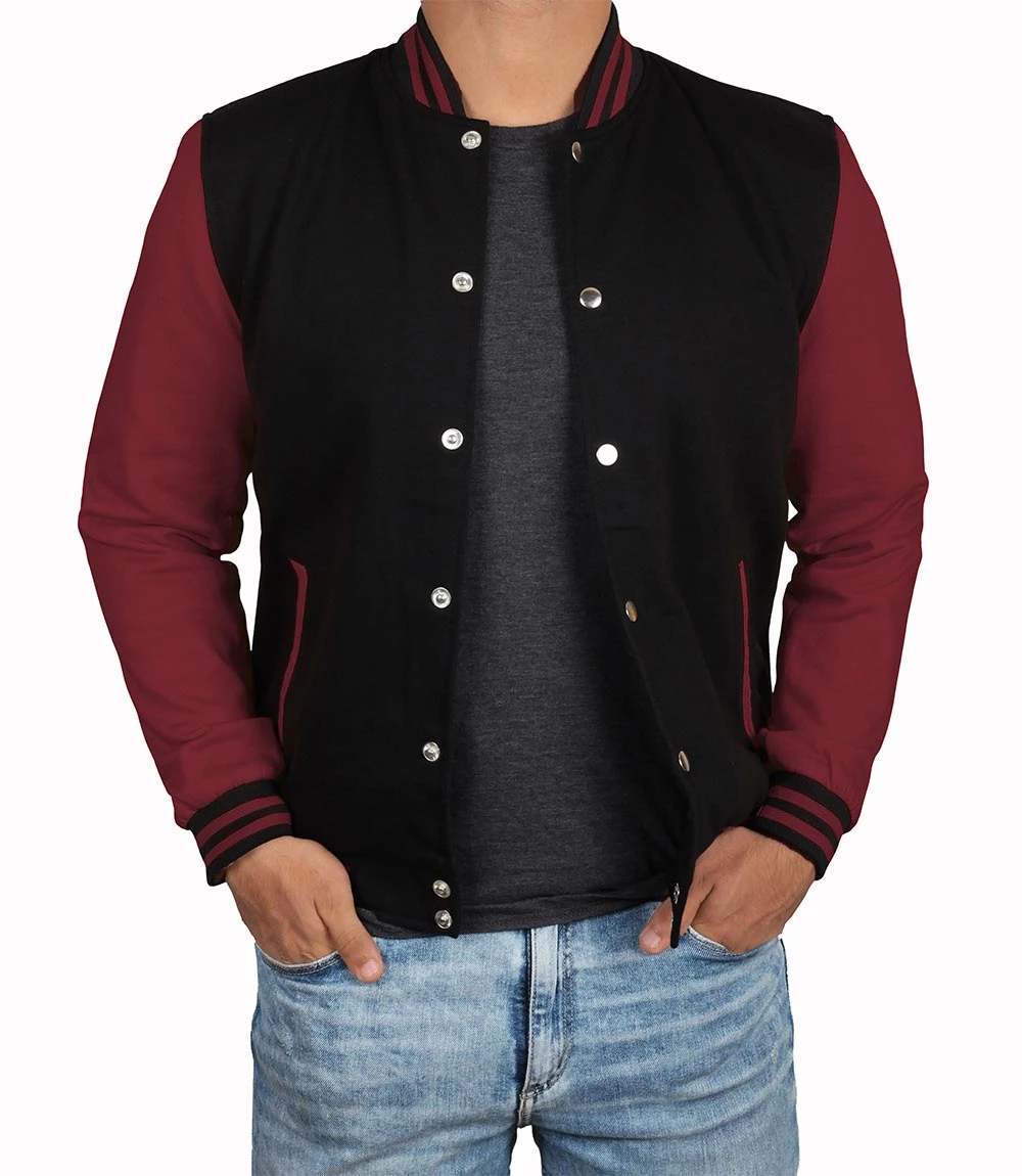 Mens Baseball Style Maroon and Black Letterman Jacket