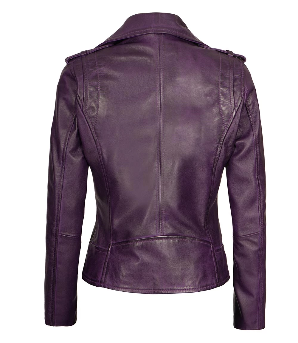 real leather jacket for womens in purple