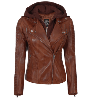 brown leather jacket with hood