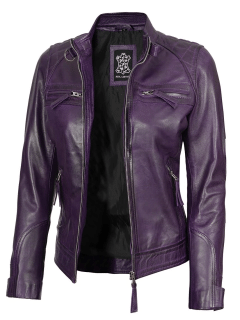 Women Quilted Purple Leather Jacket