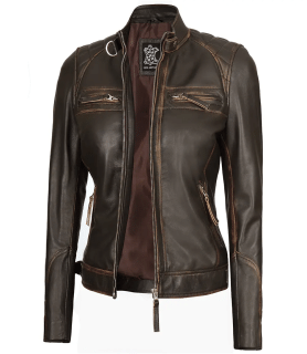 womens real leather brown jacket