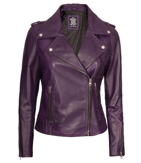 purple biker womens Leather Jacket
