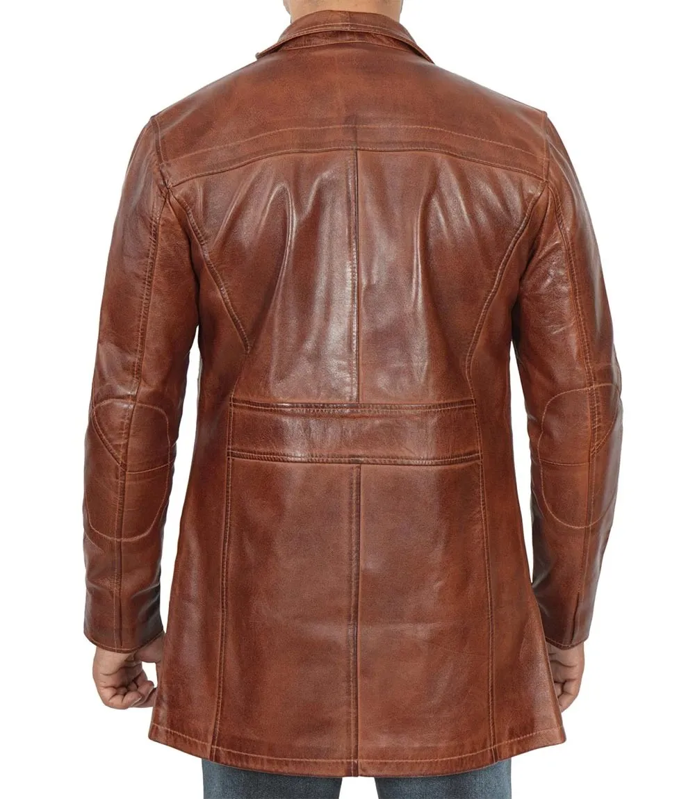 Men's Vintage Cognac Leather Coat