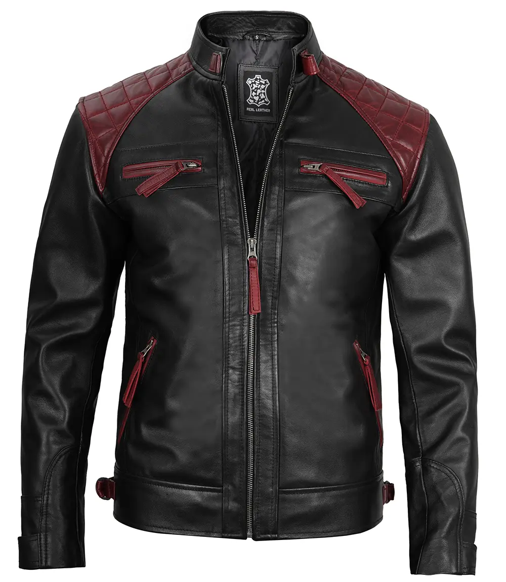mens black and maroon leather jacket