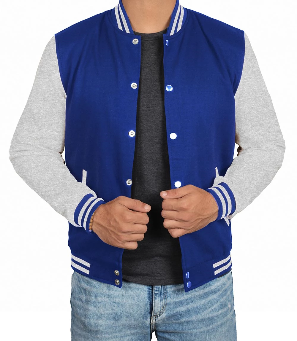 royal blue and grey letterman jacket