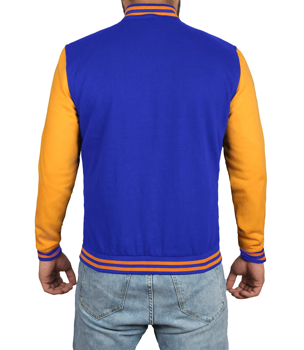 Mens Baseball Style Blue and Yellow Letterman Jacket