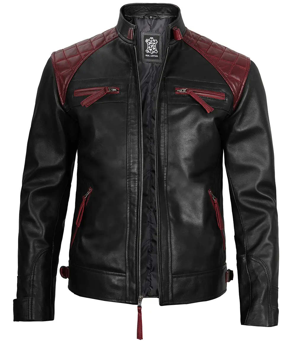maroon and black leather jacket men