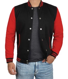 Mens Baseball Style Red and Black Letterman Jacket