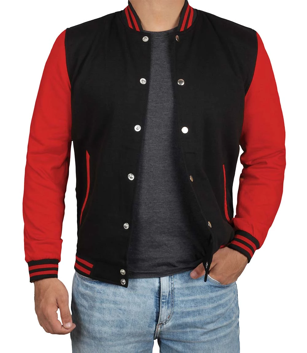 Mens Baseball Style Red and Black Letterman Jacket