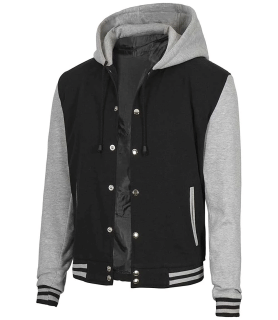 Black and Grey Letterman Jacket with Hood