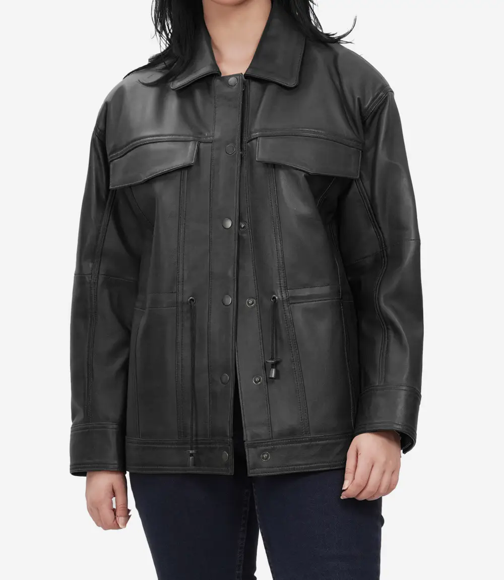 womens leather jacket oversized black