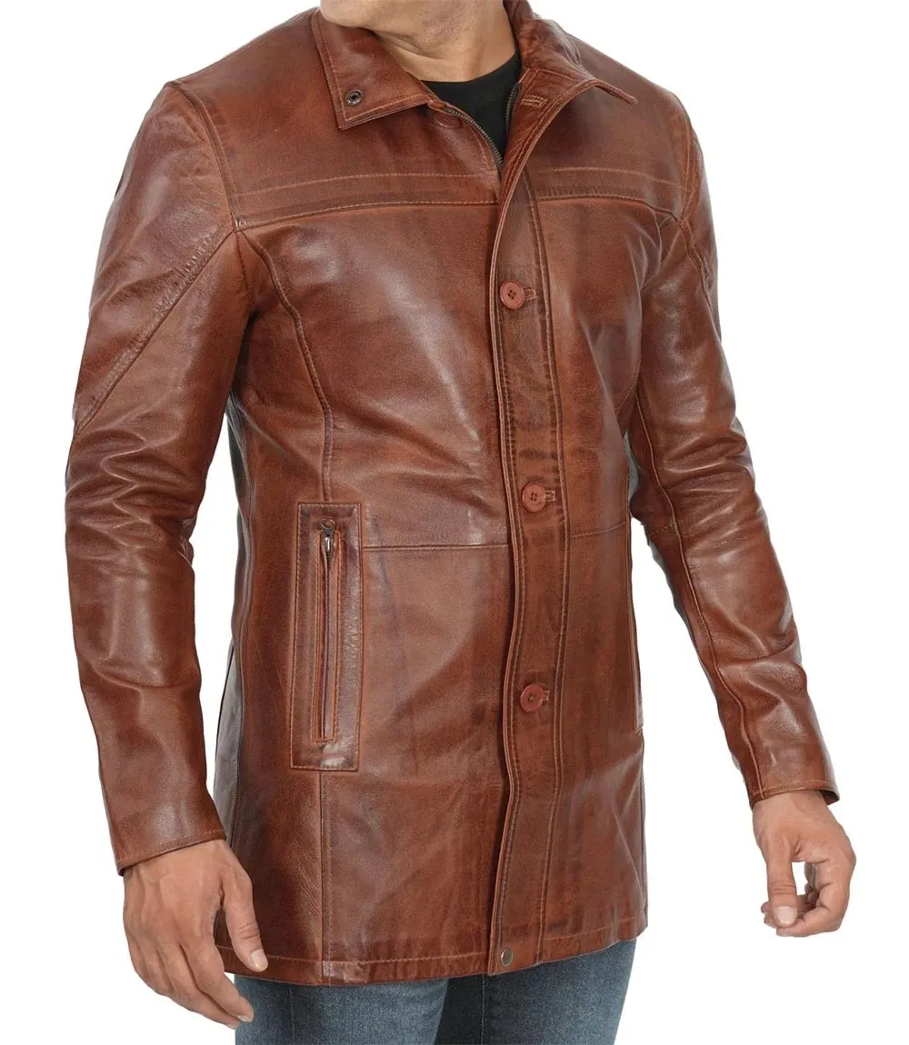 Mens Vintage Cognac Leather Coat