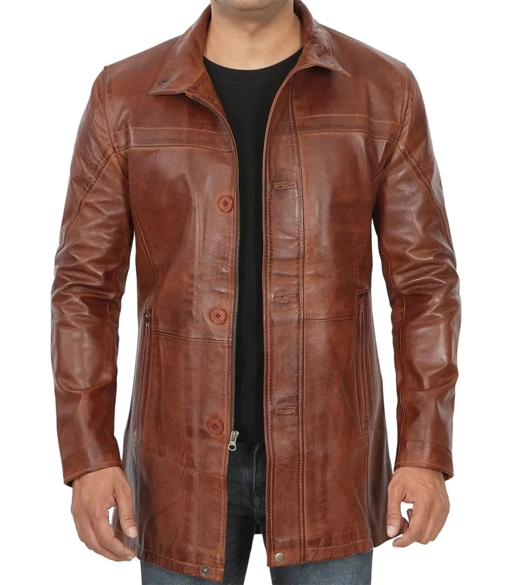 Men's Bristol Cognac Leather Car Coat