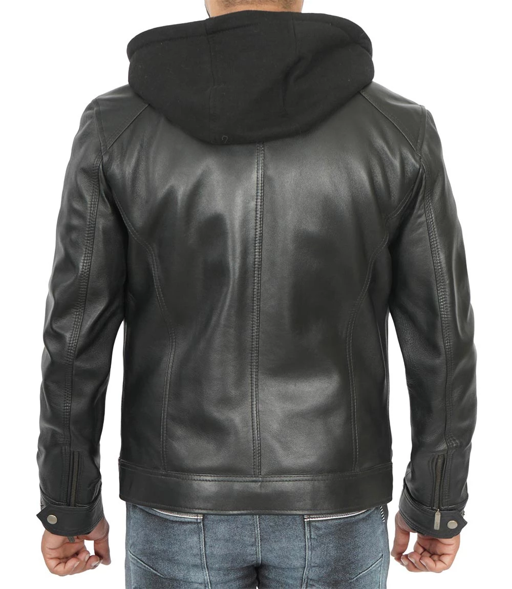 hooded leather jacket for men