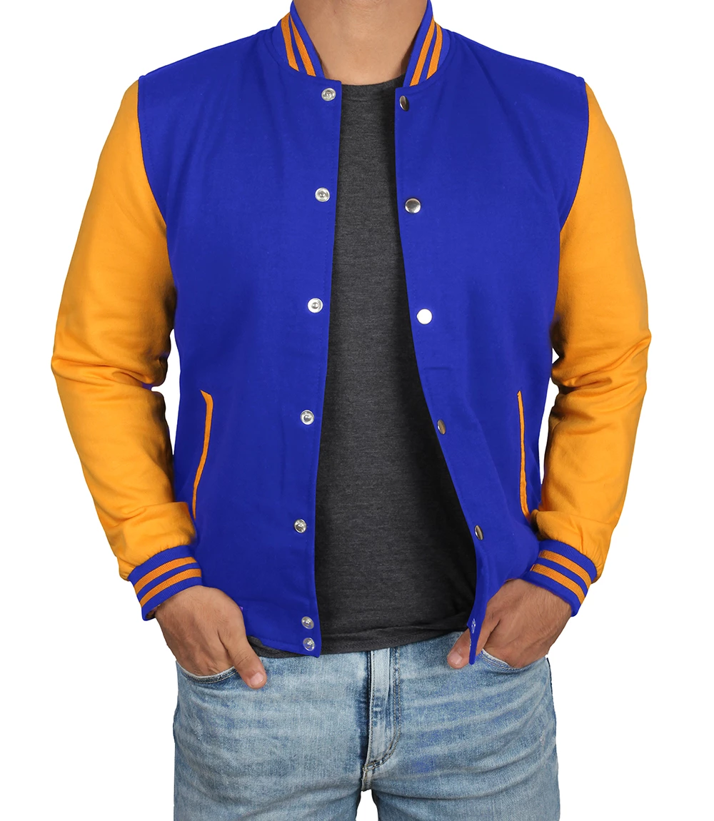 Baseball Mens Blue and Yellow Letterman Jacket