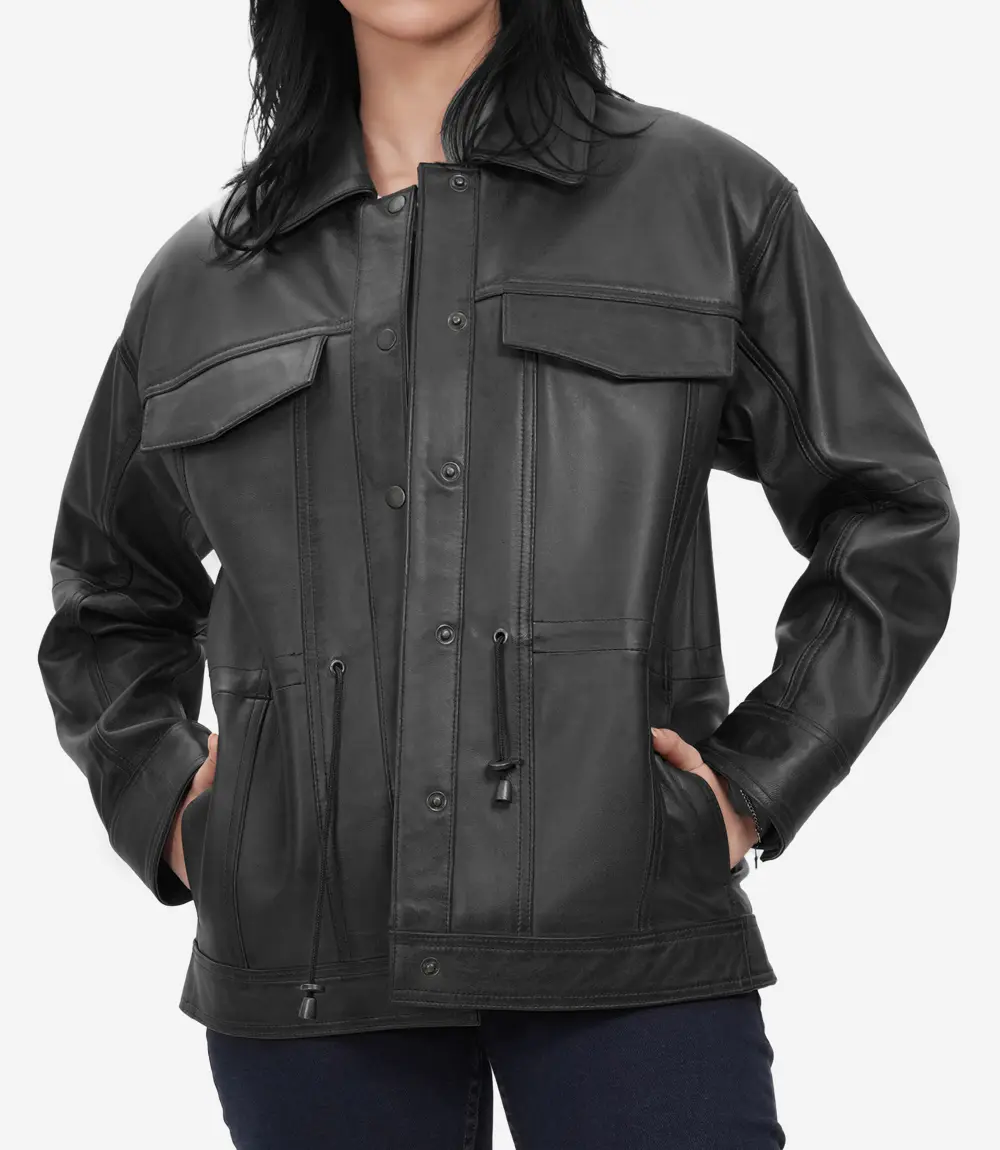 womens leather jacket oversized black