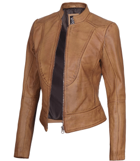 camel brown leather biker jacket womens