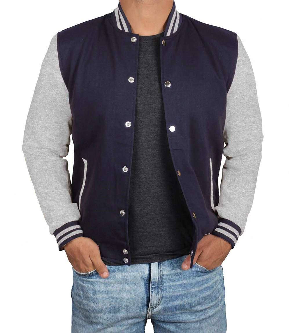 Men's Baseball Grey and Blue Varsity Jacket