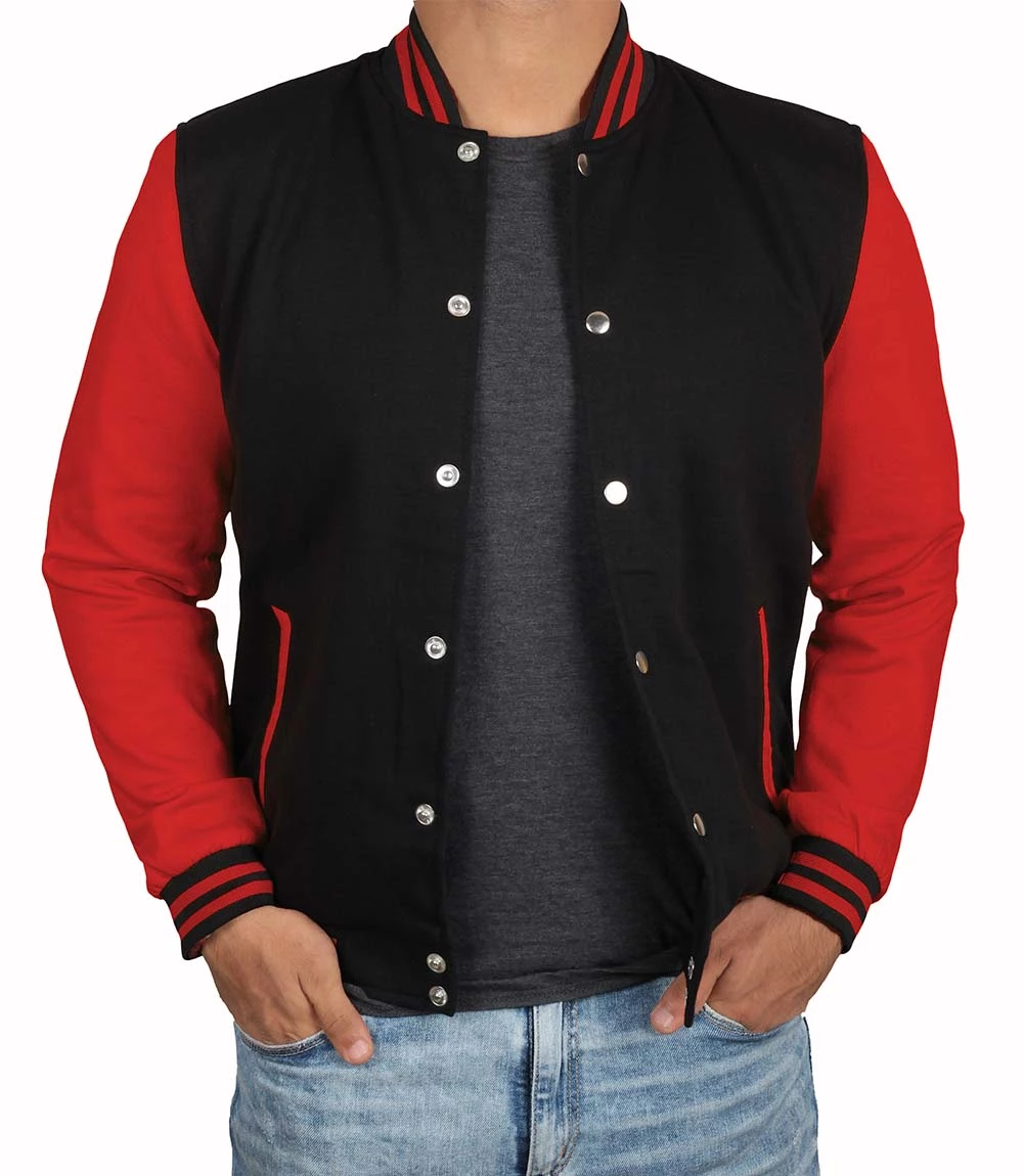 Mens Baseball Style Red and Black Letterman Jacket
