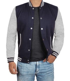 Mens Baseball Grey and Blue Varsity Jacket