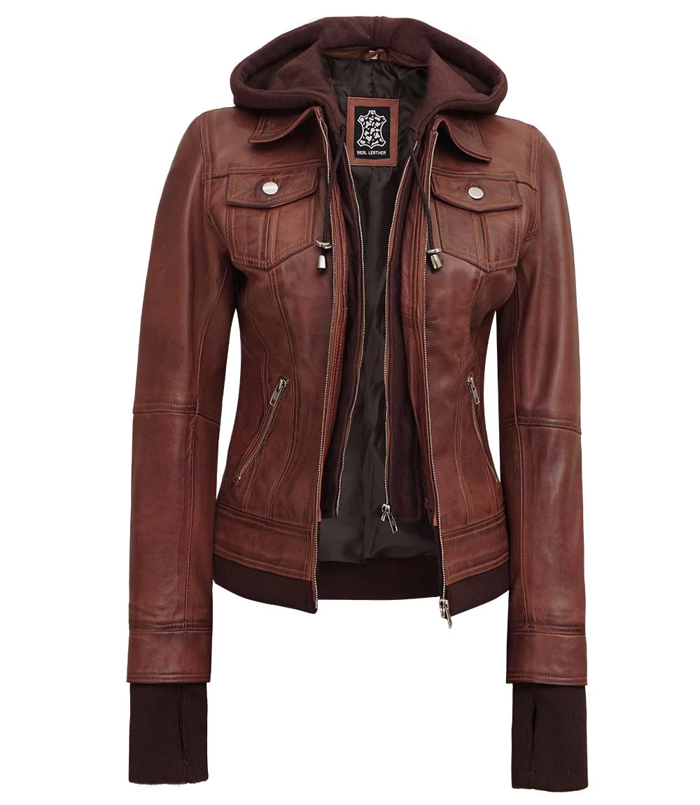 brown leather jacket women