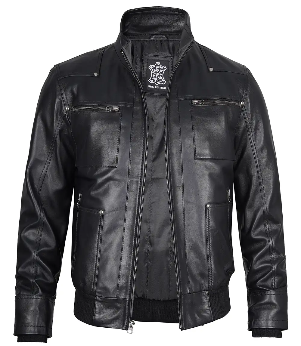 mens black bomber leather jacket