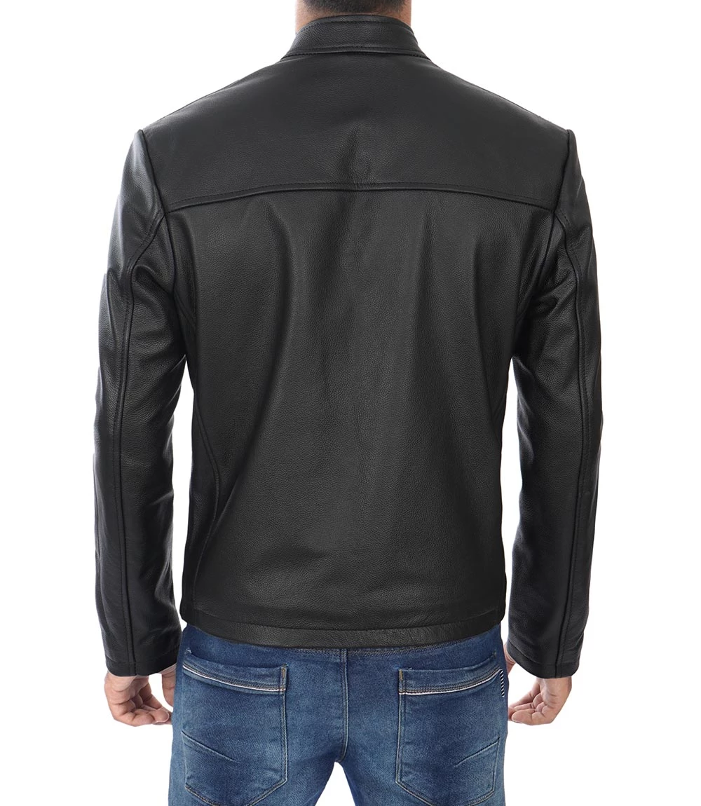 Mens Black Cafe Racer Leather Jacket