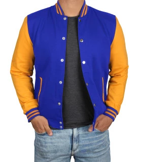 Baseball Mens Blue and Yellow Letterman Jacket