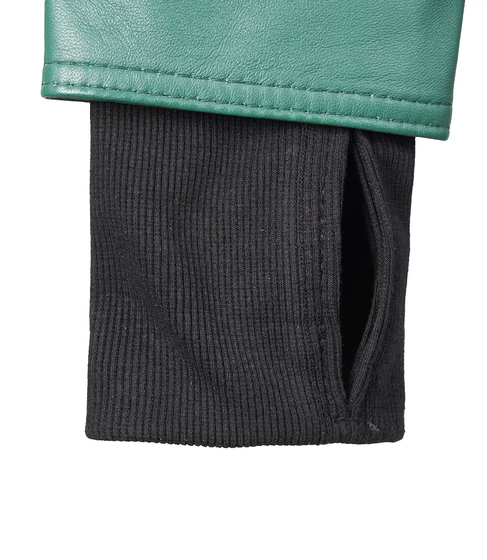 womens green leather jacket with hood