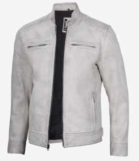 mens offwhite grey leather jacket