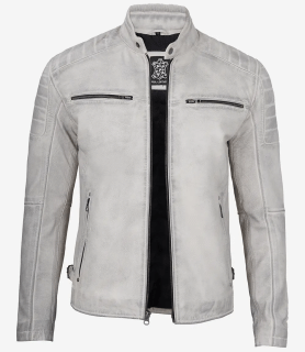 mens offwhite grey wax biker leather jacket