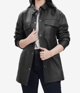 womens oversized leather jacket black